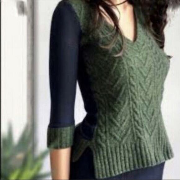 Pilcro and the Letterpress green navy blue wool bl V-neck sweater small S B120 - Picture 1 of 6